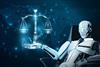 A robot holds justice scales in its hand
