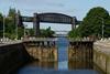 Latchford Locks and the disused Latchford Railway Viaduct crossing the Manchester Ship Canal in Latchford, Warrington