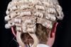 Anonymous man wearing barrister wig