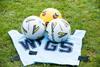 Netball ball and bibs lay on the ground