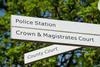 Police station, Crown court & Magistrates court, and County Court signs
