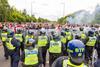 Rioters continue to clash with police as hundreds of police and protestors clash outside a Holiday Inn Express, Rotherham