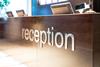 Reception desk in office lobby