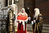 Lord chancellor Alex Chalk arrives for swearing in and is greeted by the lord chief justice and the master of the rolls