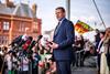 First minister of Wales Rhun ap Iorwerth talks to media on the steps of the Senedd