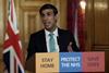 Chancellor Rishi Sunak speaks during a video press conference at 10 Downing Street regarding the situation of the coronavirus