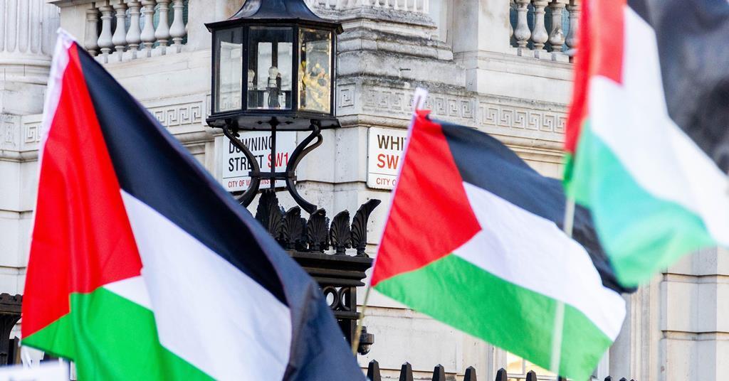 Palestinian flags flown during London protest