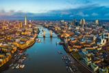 An aerial view over the River Thames