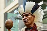 Indigenous Brazilians outside Rolls Building for the opening of Mariana Dam group claim against BHP