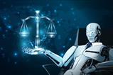 A robot holds justice scales in its hand