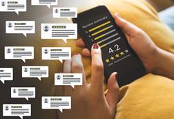 A girl browses star ratings on her phone