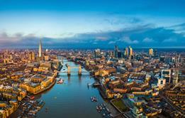 An aerial view over the River Thames