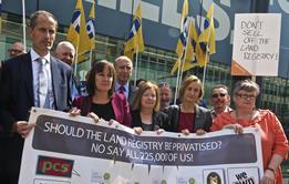 Demonstrators hand in petition against Land Registry sell off to department for Business, Innovation and Skills