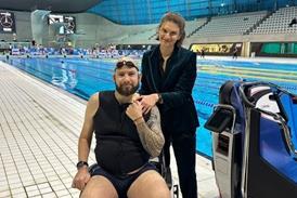 Justen Bersin-Taylor and his wife Sandrine at the London Aquatic Centre