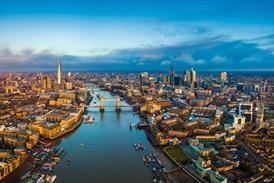 An aerial view over the River Thames