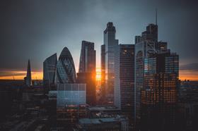 City of London skyscrapers at sunset