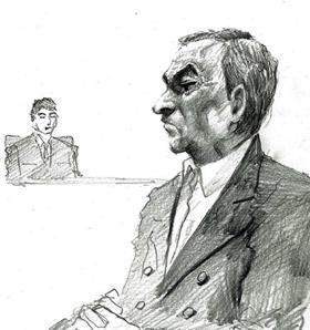 Sketch of Carlos Ghosn in court.