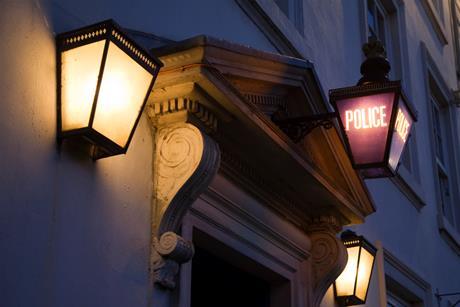 Exterior of police station at night