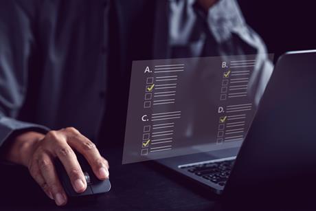 A studen takes a multiple-choice online exam