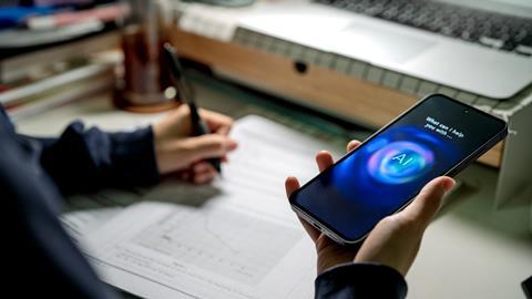 Office worker uses artificial intelligence app