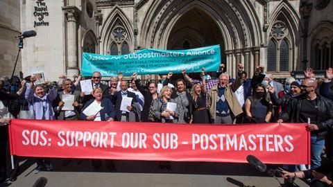 Postmasters outside the High Court after convictions quashed