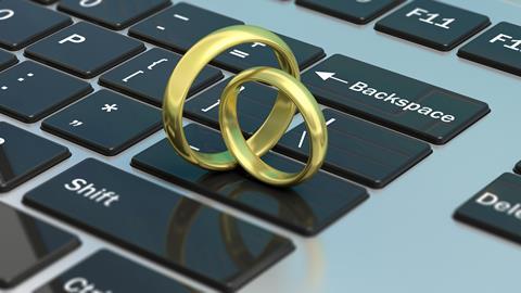 Wedding rings on keyboard