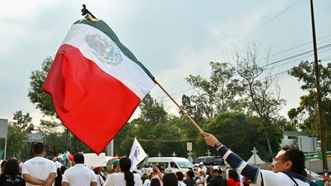 Mexico judicial reform protest outside IBA September 2024