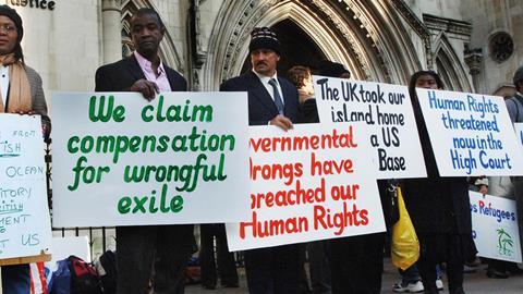 Chagos islanders outside the High Court in London