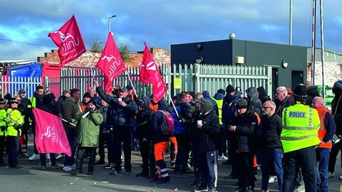 Unite members at Birmingham City Council’s Atlas Depot in Tyseley. The union is leading a strike by the city’s refuse workers