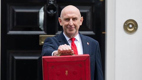 Chancellor John Healey leaves Number 11 Downing Street to present his Autumn Budget in the House of Commons