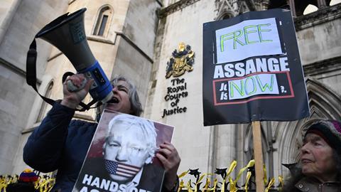 Julian Assange's supporters outside the High Court in London