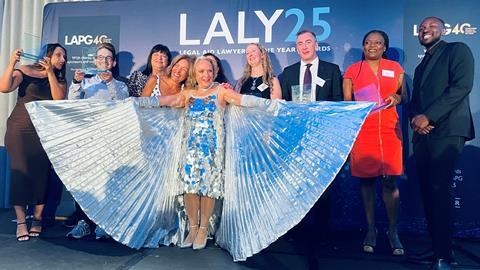 Strike a pose: some of the LALY winners, including Beverley Watkins (centre).