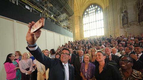 Andy Burnham takes a selfie with colleagues from the Parliamentary Labour Party in Westminster Hall