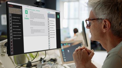 Office worker uses AI chatbot