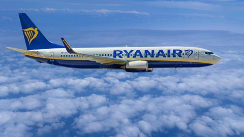 Ryanair plane above the clouds