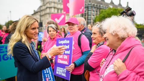 Kim Leadbeater MP with campaigners in favour of legalising assisted dying