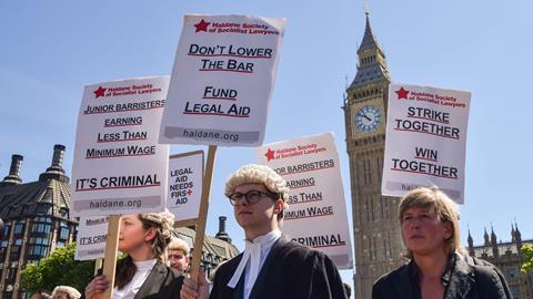 Barristers stage a rally in Parliament Square, July 2022