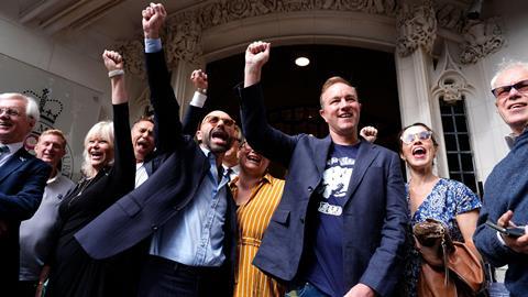 Former traders Carlo Palombo (centre left) and Tom Hayes (centre right) outside the UK Supreme Court in central London, after they had their convictions quashed