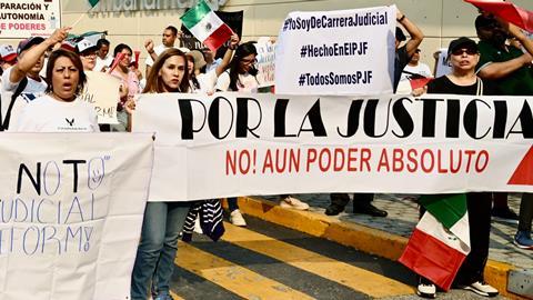 Mexico judicial reform protest outside IBA September 2024