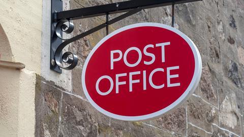 Post office sign hanging outside shop