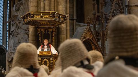 The Right Reverend Peter Selby, Associate Bishop in the Diocese of Southwark, addresses judges in Westmister Abbey at the opening of the legal year