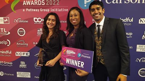 (L-R) Zara Haleem (solicitor apprentice), Shahailya Stephenson (associate solicitor and co-chair of the firm’s ethnic minority committee) and Isaac Abraham (graduate solicitor apprentice and committee co-chair)