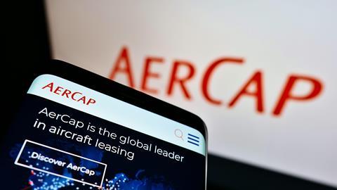 Aercap website homepage shown on phone screen