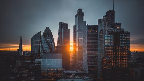 City of London skyscrapers at sunset