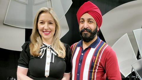 Victoria Coren Mitchell and Paul Singh on the set of Only Connect_