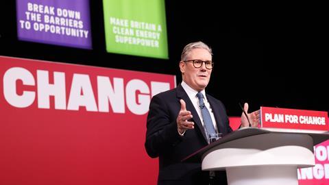 Prime minister Keir Starmer speaks during his 'Plan for Change' speech at Pinewood Studios