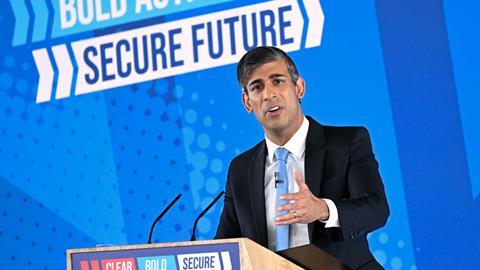 Prime minister Rishi Sunak at the Conservative Party's Manifesto Launch, June 2024