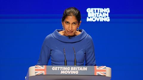 Suella Braverman speaking during the Conservative Party Conference, Birmingham 2022