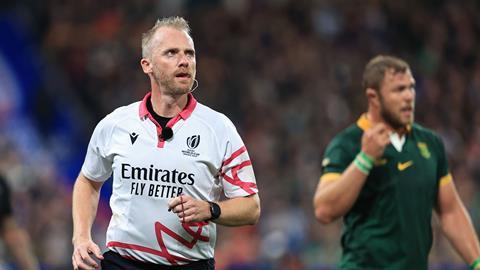 Referee Wayne Barnes during the 2023 Rugby World Cup Final