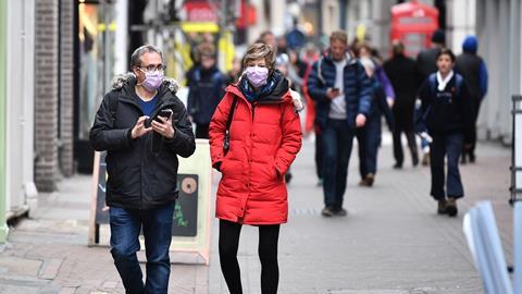 Shoppers on Oxford Street, wearing medical masks